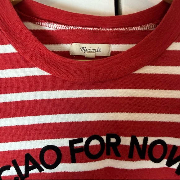 Madewell Red White Striped “Ciao For Now” Graphic Tee Boxy Crop Top Size S - Picture 4 of 5